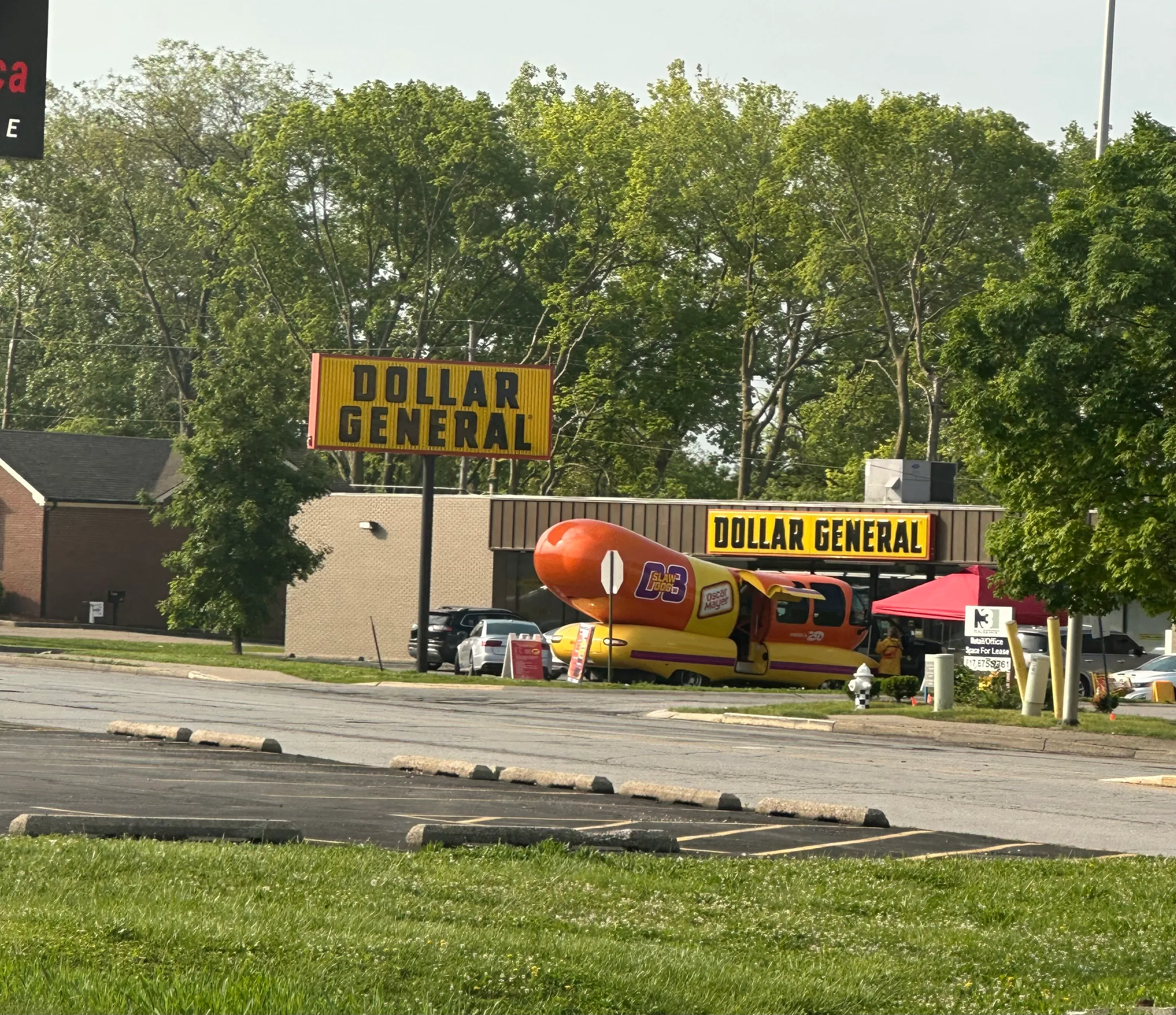 Oscar Meyer Weinermobile parked at a Speedway, IN Dollar General